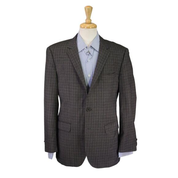 Hugo Boss Other - Hugo Boss The James4 Brown Black Blue Woven Check Wool Sportcoat Blazer 40R